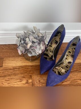 Sam Edelman Hazel Pointed Toe Pump in Blue Suede 7.5